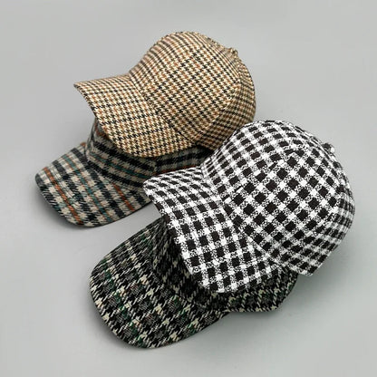 Woolen Cloth Stripe Versatile Check British Style Baseball Caps Autumn and Winter New Fashion Men Women Warm Retro Literary