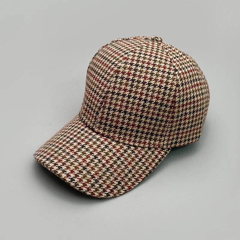 Woolen Cloth Stripe Versatile Check British Style Baseball Caps Autumn and Winter New Fashion Men Women Warm Retro Literary