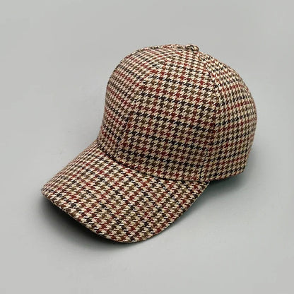Woolen Cloth Stripe Versatile Check British Style Baseball Caps Autumn and Winter New Fashion Men Women Warm Retro Literary
