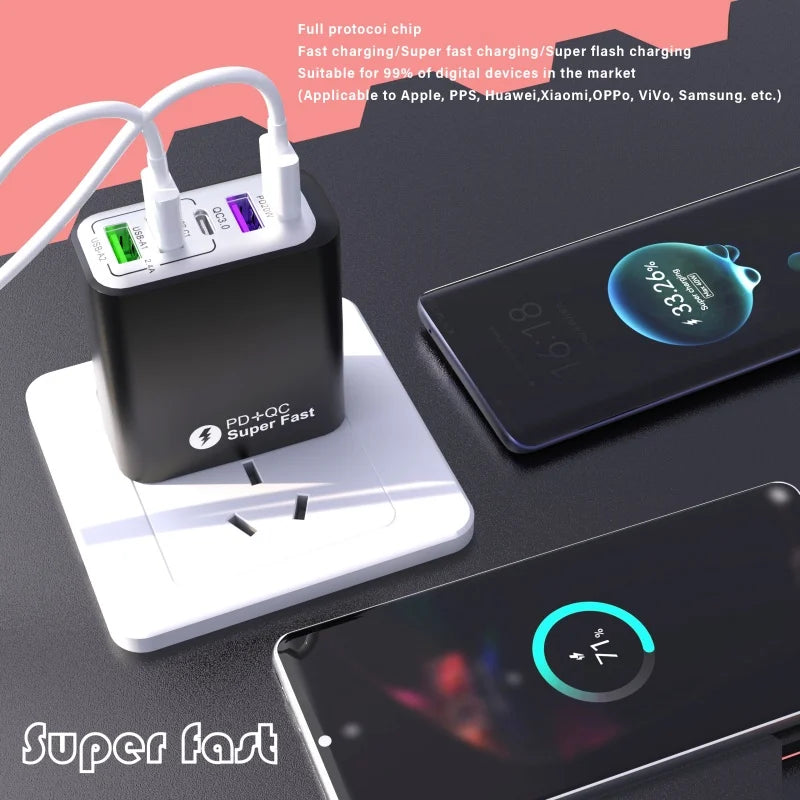 USB C Charger 240W Type C Cable Fast Charging Phone Charger Adapter For iPhone Samsung Xiaomi Quick Charge EU US UK Wall Charger