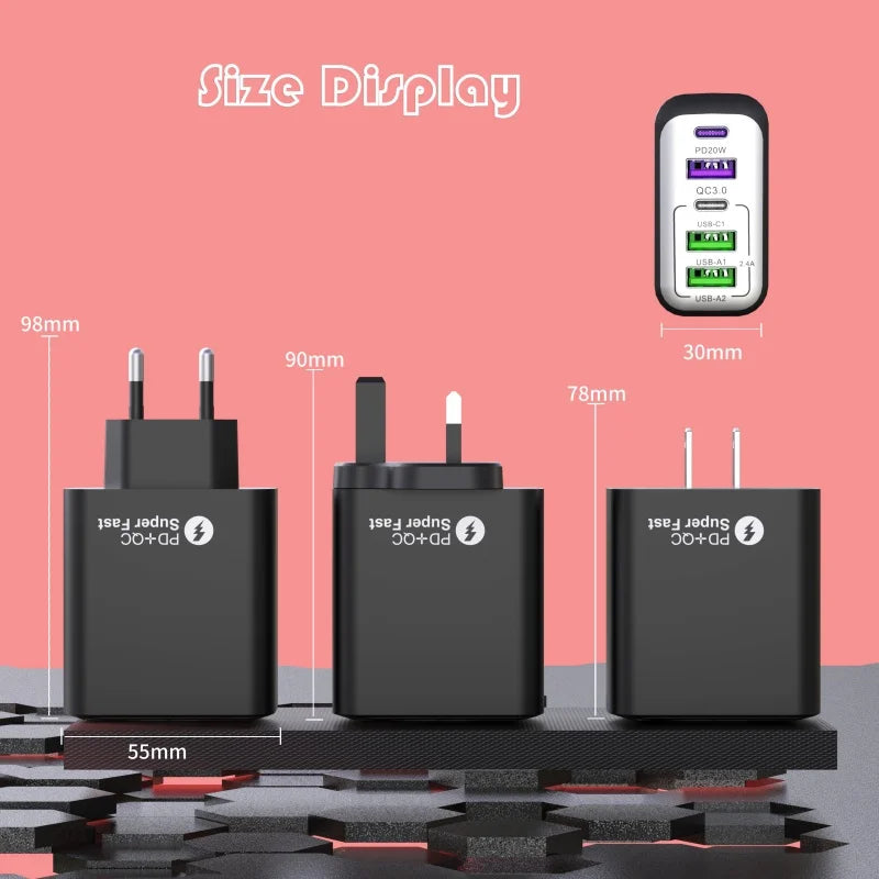 USB C Charger 240W Type C Cable Fast Charging Phone Charger Adapter For iPhone Samsung Xiaomi Quick Charge EU US UK Wall Charger
