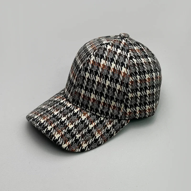Woolen Cloth Stripe Versatile Check British Style Baseball Caps Autumn and Winter New Fashion Men Women Warm Retro Literary