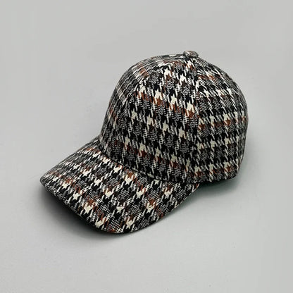 Woolen Cloth Stripe Versatile Check British Style Baseball Caps Autumn and Winter New Fashion Men Women Warm Retro Literary