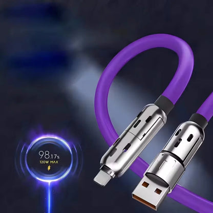 4 in 1 Multi Connectors Charger Rotating Elbow USB to Type-C 1.5m Mobile Phone 240W Fast Charging Silicone Cable Data Transfer