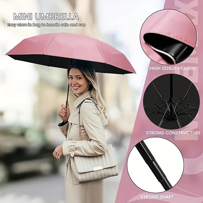Mini Umbrella For Sunny And Rainy Days, Portable With Uv Coating And 6 Reinforced Ribs