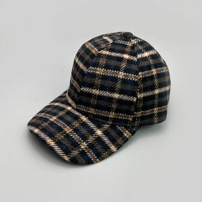 Woolen Cloth Stripe Versatile Check British Style Baseball Caps Autumn and Winter New Fashion Men Women Warm Retro Literary