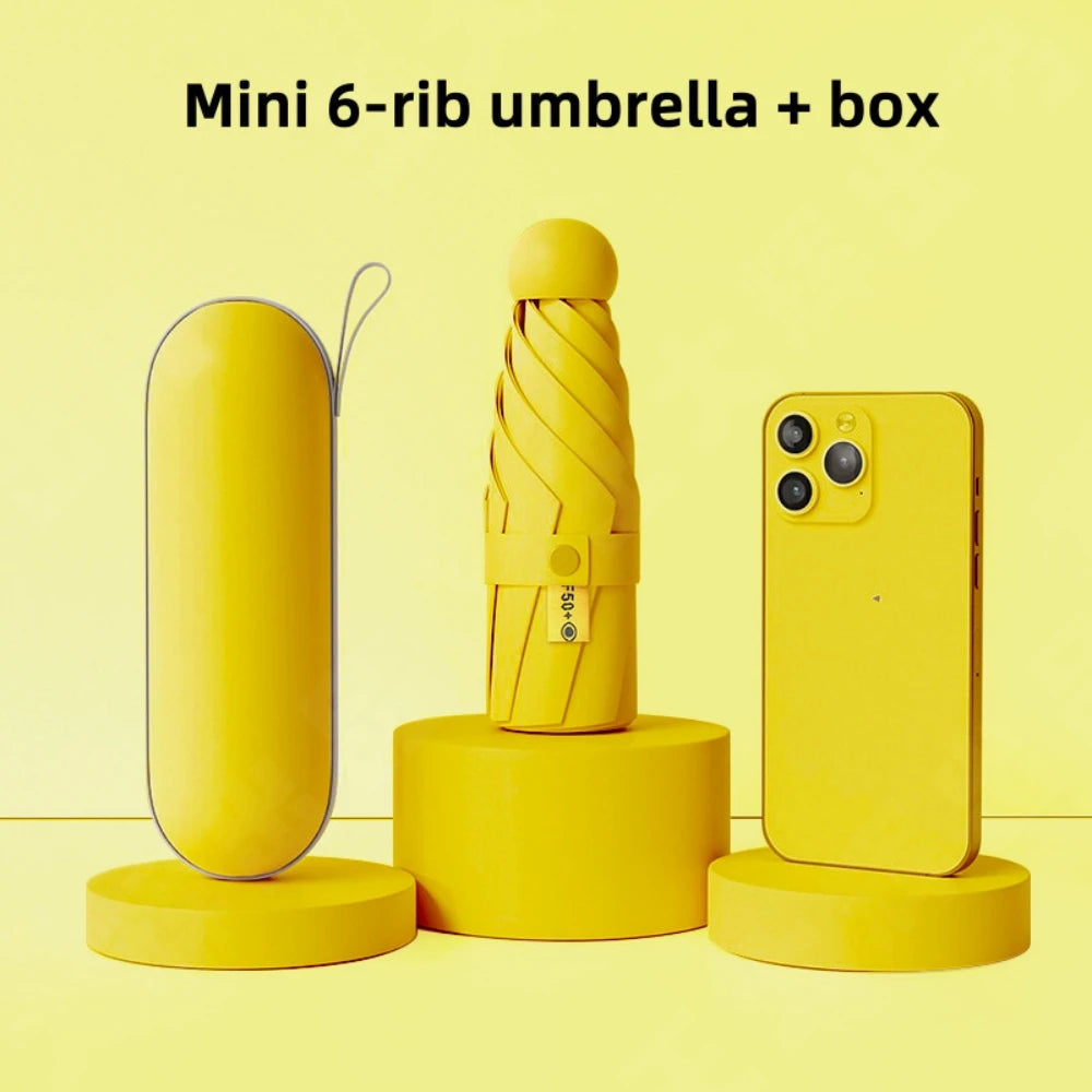 Mini Umbrella For Sunny And Rainy Days, Portable With Uv Coating And 6 Reinforced Ribs