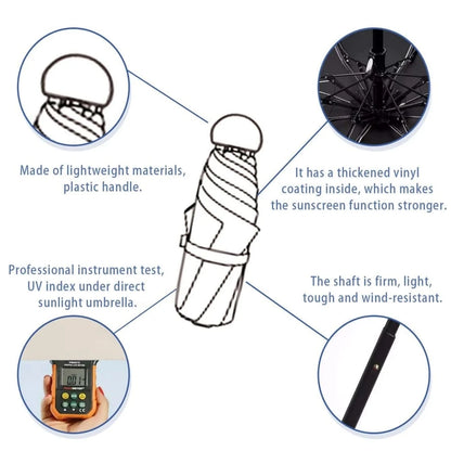 Mini Umbrella For Sunny And Rainy Days, Portable With Uv Coating And 6 Reinforced Ribs
