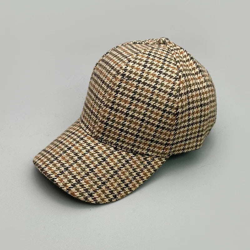Woolen Cloth Stripe Versatile Check British Style Baseball Caps Autumn and Winter New Fashion Men Women Warm Retro Literary