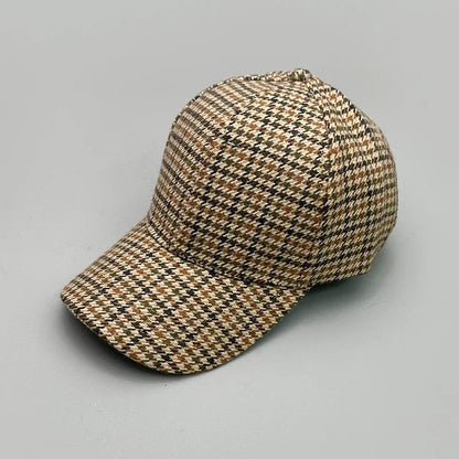 Woolen Cloth Stripe Versatile Check British Style Baseball Caps Autumn and Winter New Fashion Men Women Warm Retro Literary