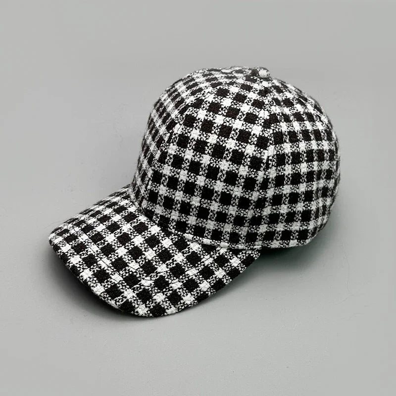 Woolen Cloth Stripe Versatile Check British Style Baseball Caps Autumn and Winter New Fashion Men Women Warm Retro Literary