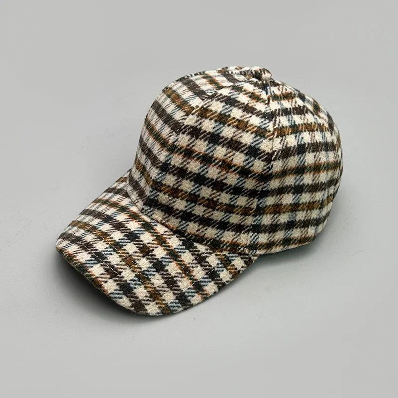 Woolen Cloth Stripe Versatile Check British Style Baseball Caps Autumn and Winter New Fashion Men Women Warm Retro Literary