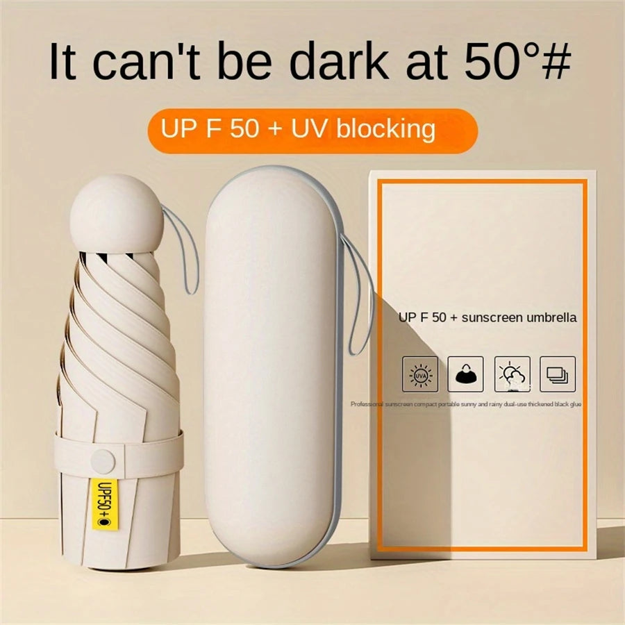 Mini Umbrella For Sunny And Rainy Days, Portable With Uv Coating And 6 Reinforced Ribs