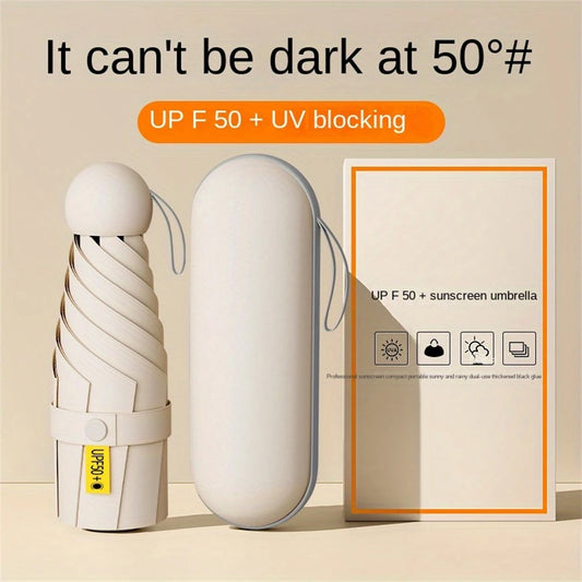 Mini Umbrella For Sunny And Rainy Days, Portable With Uv Coating And 6 Reinforced Ribs