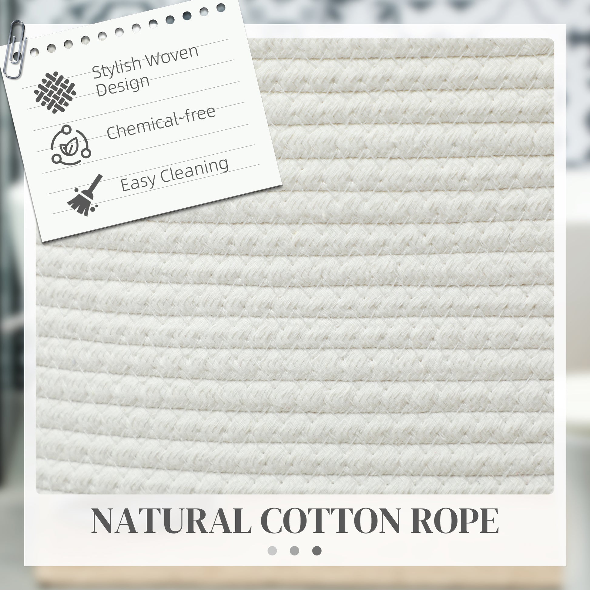 HOMCOM 36L Cotton Rope Laundry Basket, with Handles in Cream White-2