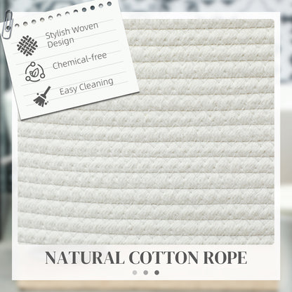 HOMCOM 36L Cotton Rope Laundry Basket, with Handles in Cream White-2