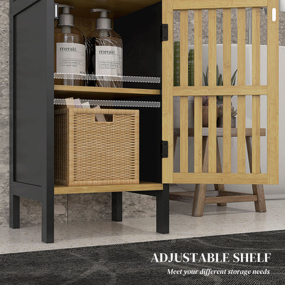 Slim Bathroom Storage Cabinet, Small Bamboo Bathroom Cabinet with Open Compartment and Adjustable Shelf, Black | HOMCOM-4