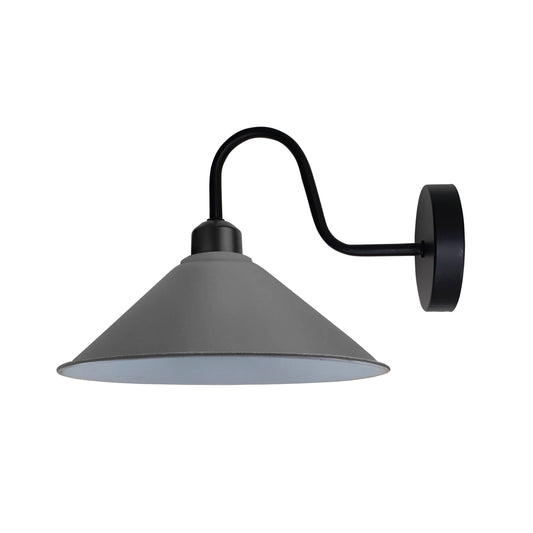 Grey Wall Light FixtureBlack Wall Sconce E27 Base Socket Screw Type WallMounted Swan Neck Cone Shape Shade