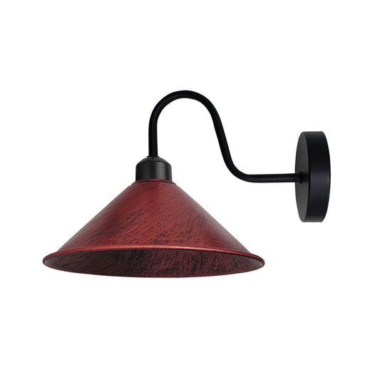 Rustic Red Wall Light FixtureBlack Wall Sconce E27 Base Socket Screw Type WallMounted Swan Neck Cone Shape Shade