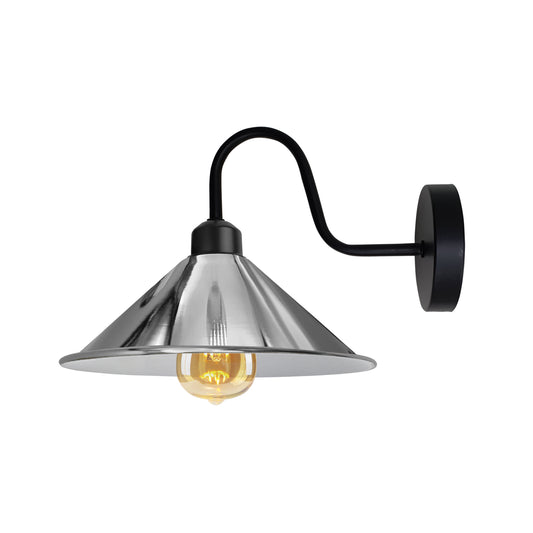 Chrome Wall Light FixtureBlack Wall Sconce E27 Base Socket Screw Type WallMounted Swan Neck Cone Shape Shade