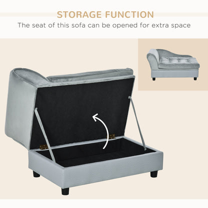 Dog Sofa with Storage, Pet Chair for Small Dogs, Cat Couch with Soft Cushion, Light Blue, 76 x 45 x 41.5 cm-4