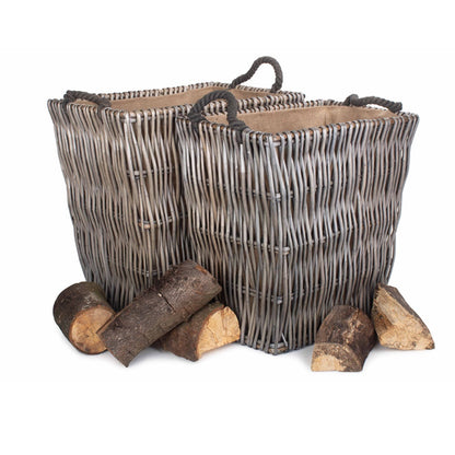 Grey Rectangular Wicker Log Basket-3