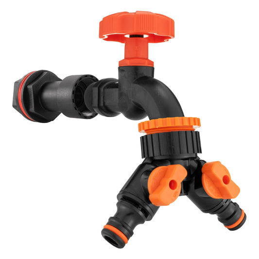 Water Butt Extension Kit 3/4" with Black Dial Tap + Two-Way Splitter-0