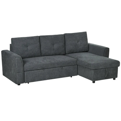 HOMCOM 3 Seater Sofa Bed, L-Shaped Corner Sofa, Pull Out Sofa with Storage, Convertible Click Clack Settee Sectional Sleeper Futon in Dark Grey