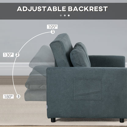 Living Room Loveseat Sofa Bed, Convertible Bed Settee with 2 Cushions, Side Pockets, Charcoal Grey by HOMCOM
