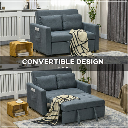 Living Room Loveseat Sofa Bed, Convertible Bed Settee with 2 Cushions, Side Pockets, Charcoal Grey by HOMCOM
