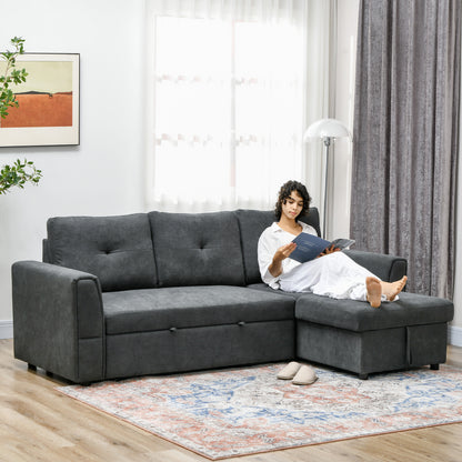 HOMCOM 3 Seater Sofa Bed, L-Shaped Corner Sofa, Pull Out Sofa with Storage, Convertible Click Clack Settee Sectional Sleeper Futon in Dark Grey