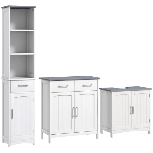 Bathroom Furniture Set with Adjustable Shelves, Tall Bathroom Storage Cabinet with Open Shelves, Bathroom Floor Cabinet with Drawers, Pedestal Sink Cabinet, White-0
