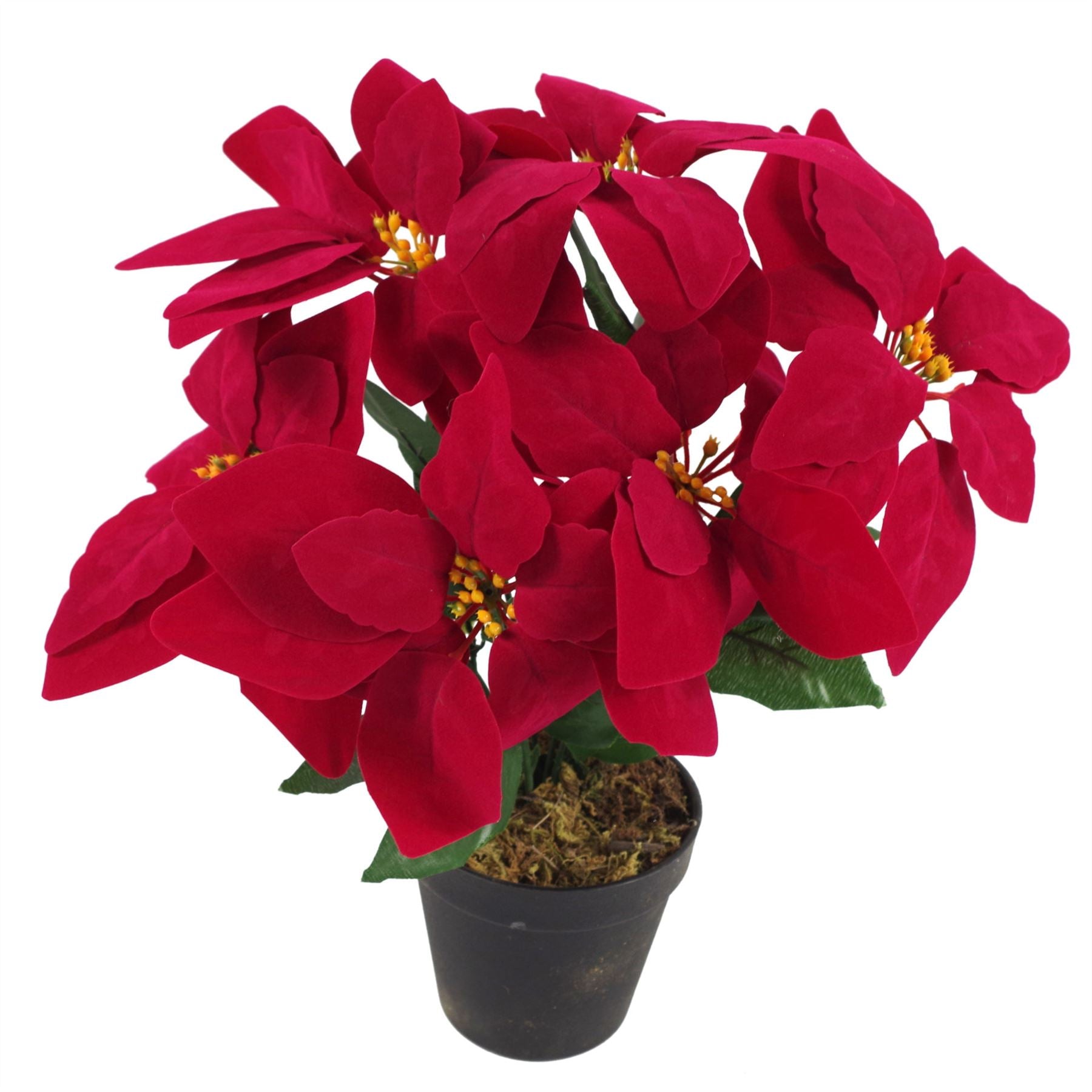 Red Poinsettia Artificial Christmas 40cm Silver Metal Planter-2
