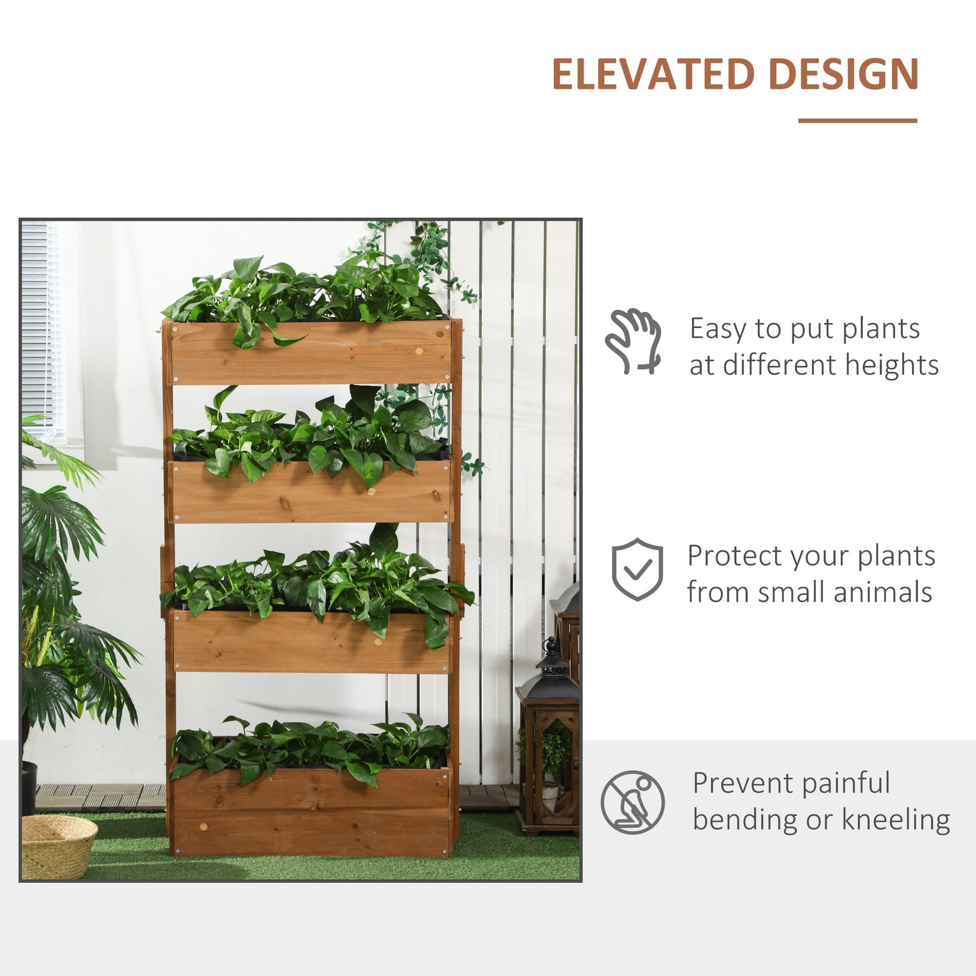 4 Tier Raised Garden Bed Planter - Fir Wood Vertical Plant Stand-4