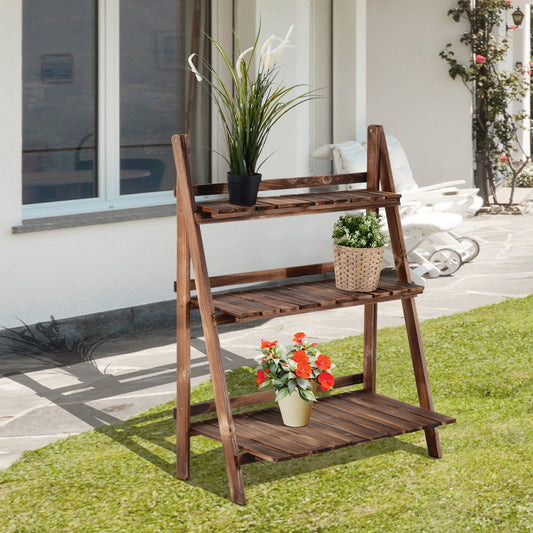 3 Tier Wooden Folding Flower Pot Stand Ladder Garden Display Rack-1