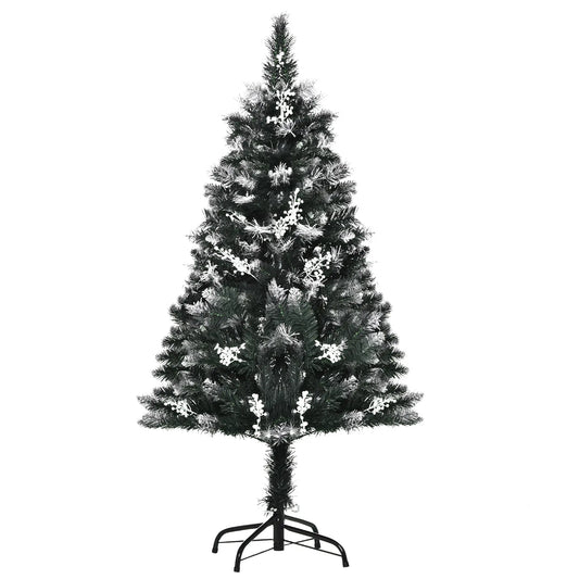 4ft Artificial Snow Dipped Christmas Tree Xmas Pencil Tree Holiday Home Indoor Decoration with Foldable Feet White Berries in Dark Green | HOMCOM-0