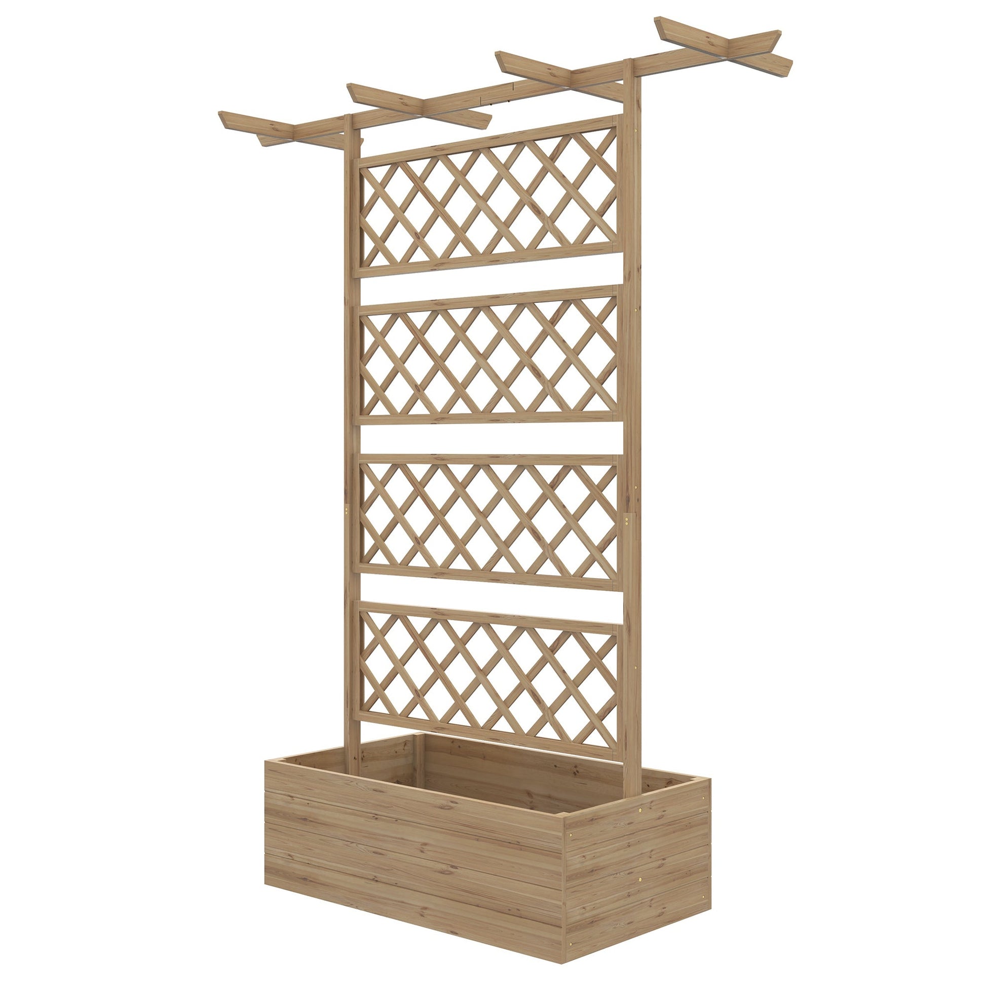 Wooden Raised Garden Bed with Trellis and Roof - Natural Tone-0
