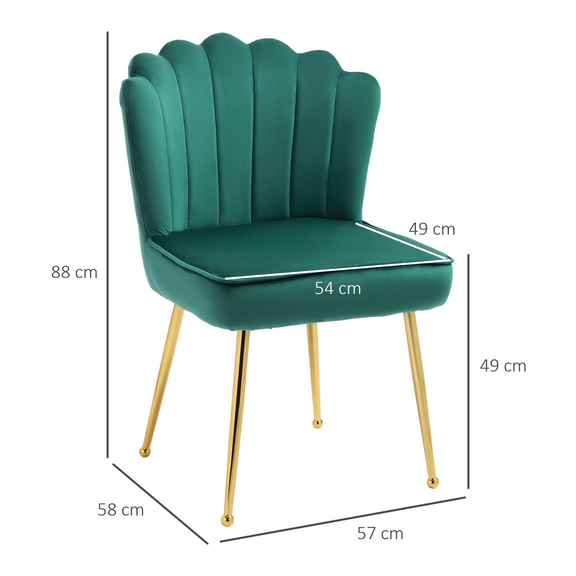 Shell Luxe Velvet Accent Chair, Modern Living Room Chair with Gold Metal Legs for Living Room, Bedroom, Home Office, Set of 2, Green-2