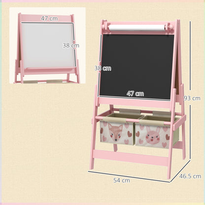 Three-In-One Kids Easel with Paper Roll, Art Easel, with Storage - Pink | AIYAPLAY-1