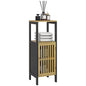 Slim Bathroom Storage Cabinet, Small Bamboo Bathroom Cabinet with Open Compartment and Adjustable Shelf, Black | HOMCOM-0
