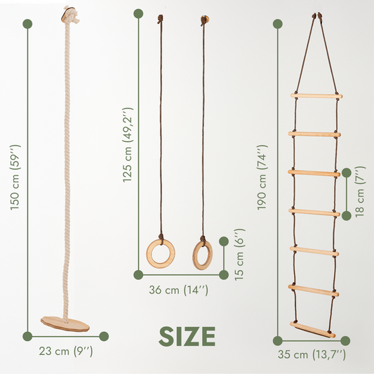 3in1 Swing Set: Disc rope swing + Gymnastic rings + Rope ladder-1