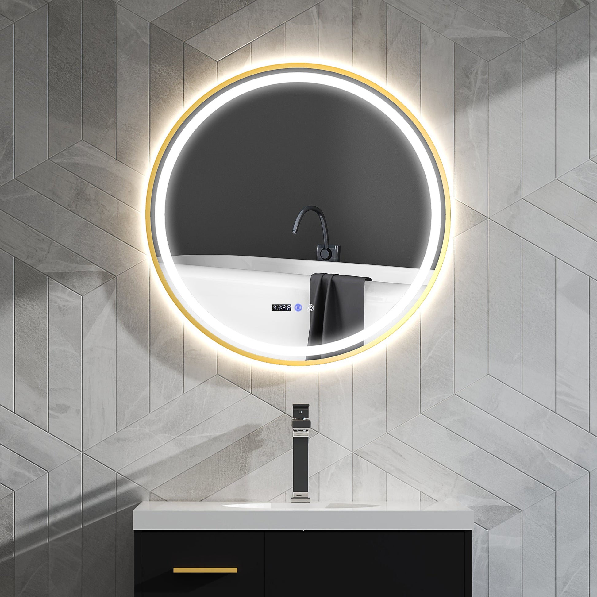 80cm Anti-Fog LED Bathroom Mirror - Gold Tone-1