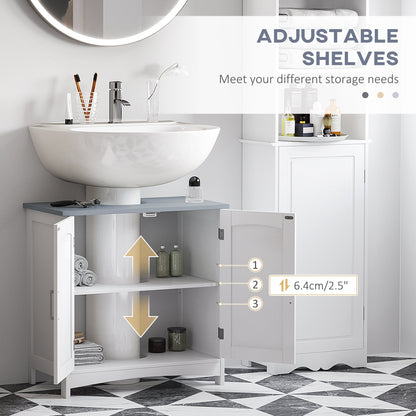 Bathroom Furniture Set with Adjustable Shelves, Tall Bathroom Storage Cabinet with Open Shelves, Bathroom Floor Cabinet with Drawers, Pedestal Sink Cabinet, White-4