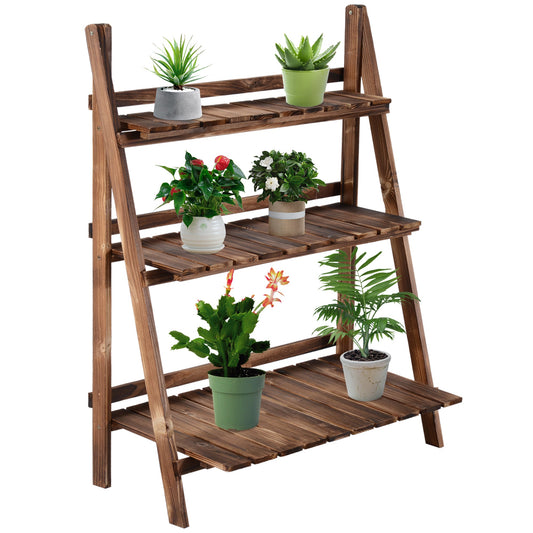 3 Tier Wooden Folding Flower Pot Stand Ladder Garden Display Rack-0