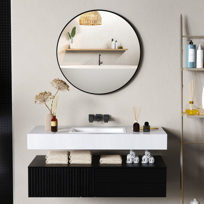 Round Bathroom Mirror, 70 x 70cm Steel Framed Wall Mirror, Decorative Mirror for Bedroom, Living Room, Entryway, Black-1