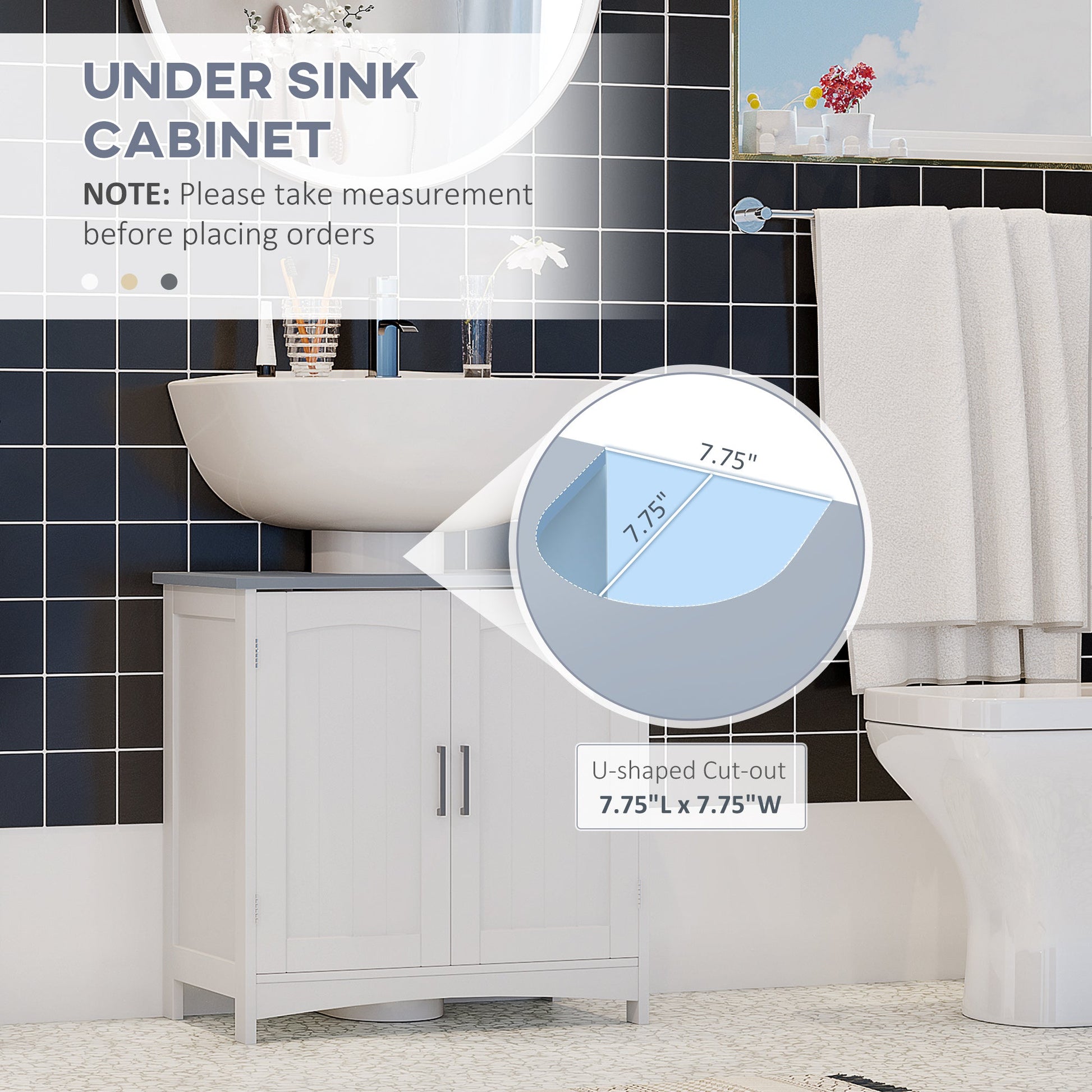 Bathroom Furniture Set with Adjustable Shelves, Tall Bathroom Storage Cabinet with Open Shelves, Bathroom Floor Cabinet with Drawers, Pedestal Sink Cabinet, White-3