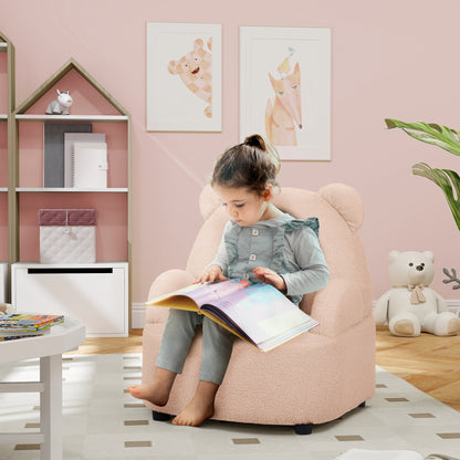 Kids Bear Shaped Armchair with Teddy Fleece - Pink-1