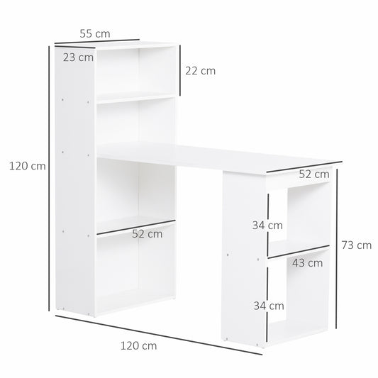 120cm Modern Computer Desk Bookshelf Writing Table Workstation PC Laptop Study Home Office 6 Shelves White | HOMCOM-1