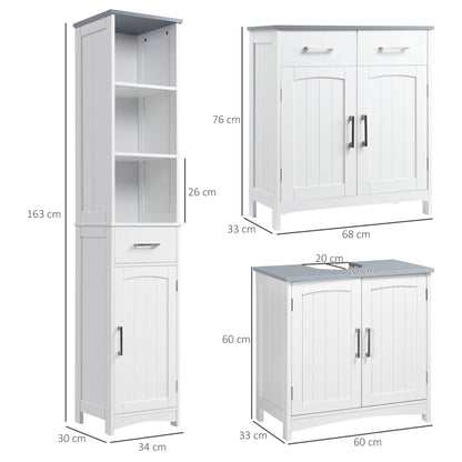 Bathroom Furniture Set with Adjustable Shelves, Tall Bathroom Storage Cabinet with Open Shelves, Bathroom Floor Cabinet with Drawers, Pedestal Sink Cabinet, White-2