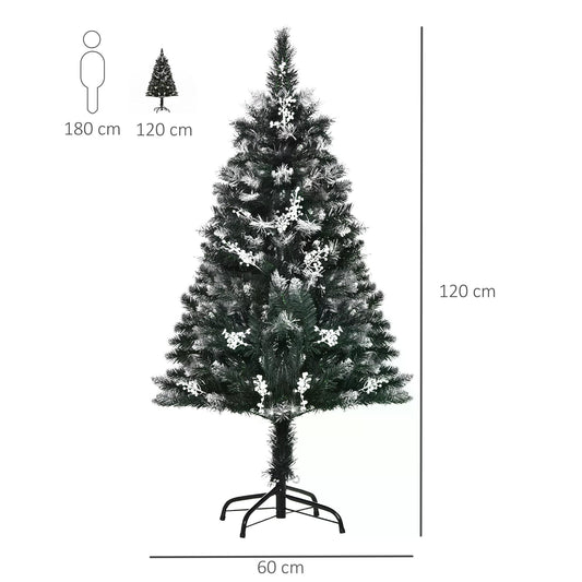 4ft Artificial Snow Dipped Christmas Tree Xmas Pencil Tree Holiday Home Indoor Decoration with Foldable Feet White Berries in Dark Green | HOMCOM-1